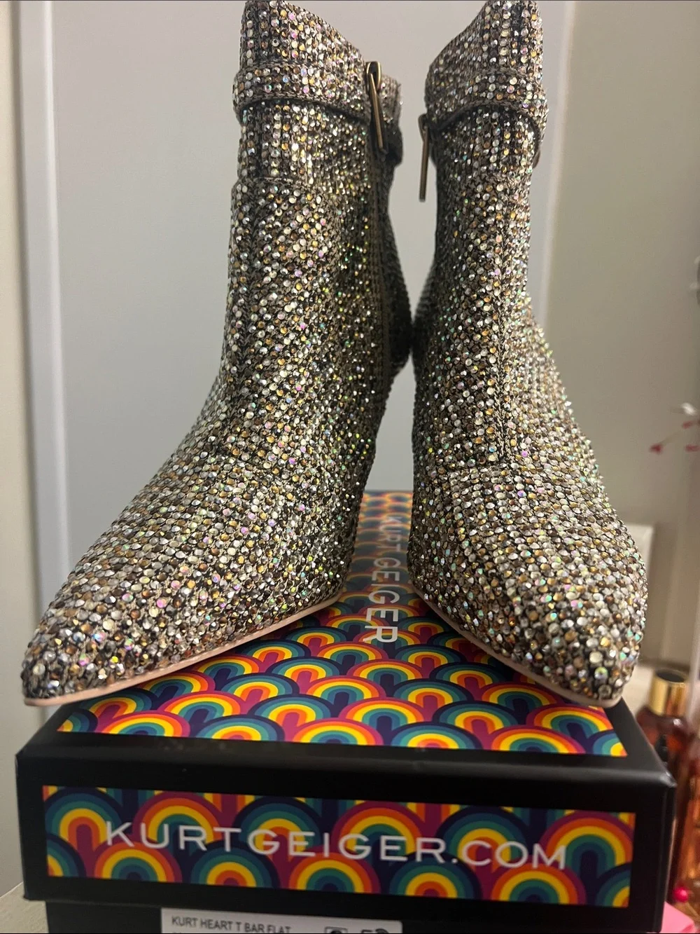 Kurt Geiger Gold Crystal Embellished Ankle Boots